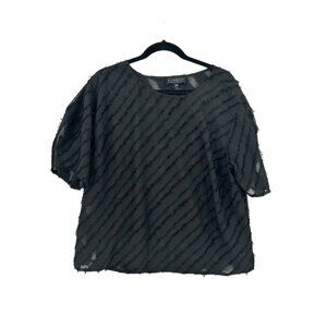 Eloquii Women’s Black Textured Top Short Sleeve‎ Shirt Semi Sheer Size 14